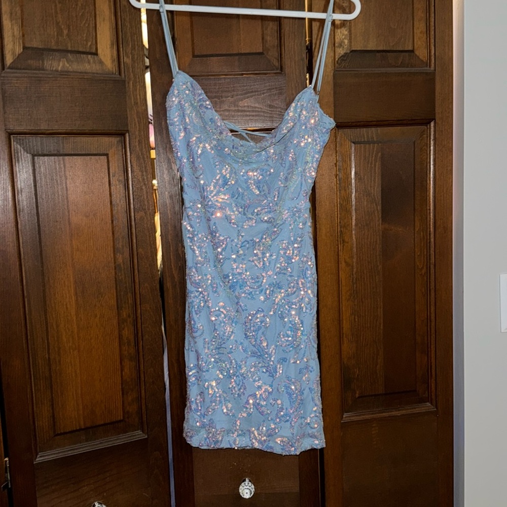 windsor blue sequin hoco dress